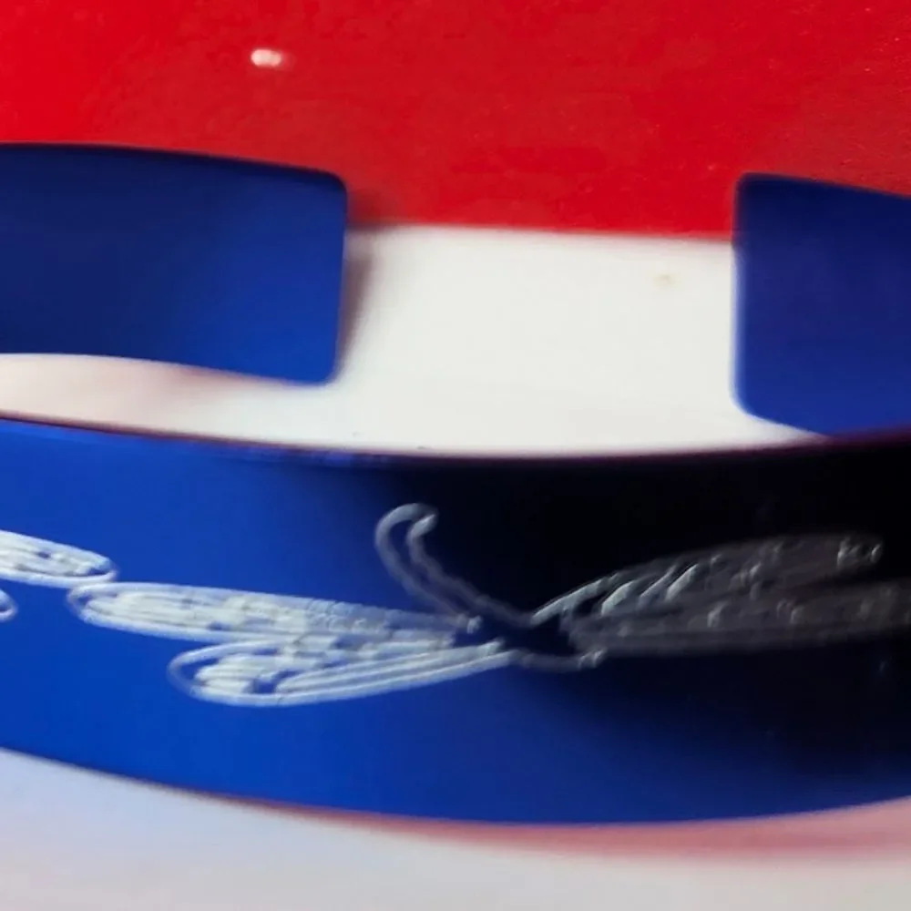 Hand Crafted Engraved Cuff Bracelet Blue Dragonfly